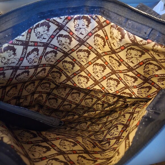 Betty Boop Black Tote Bag with Pouch & Zipper Retro Cartoon Print Lining C cicip - Picture 5 of 7